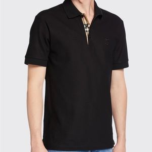 men’s burberry logo black eddie pique monogram cotton polo short sleeve shirt
